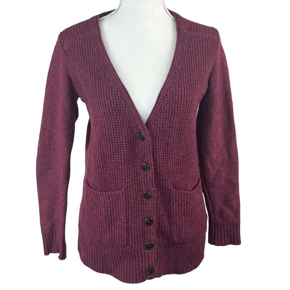 Madewell Maroon Waffle Knit Merino Wool Cardigan Sweater Size S - Picture 1 of 12
